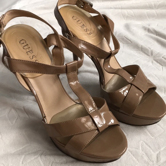 Nude Patent Leather Guess Heels sz 8 - Picture 1 of 7